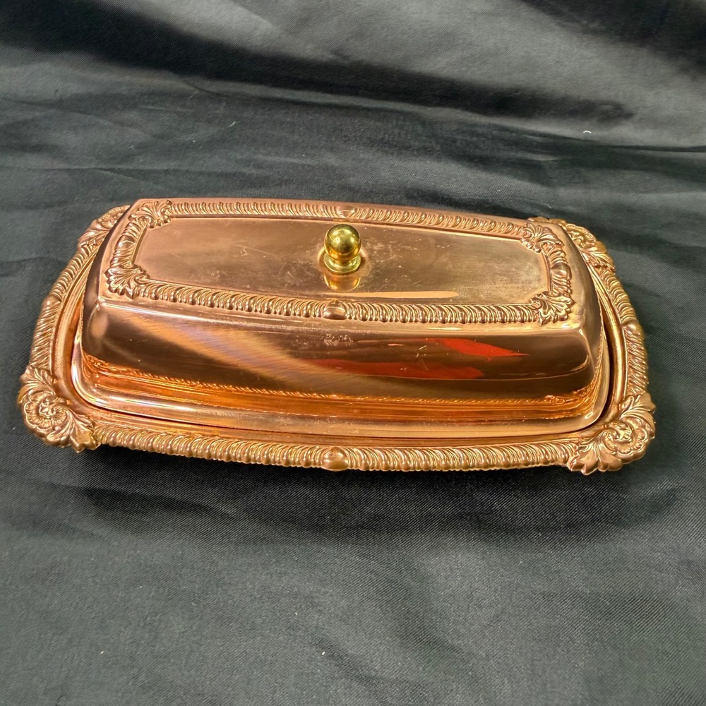 Vintage Copper Craft Guild Butter Dish with Lid Ornate Copper Serving Ware
